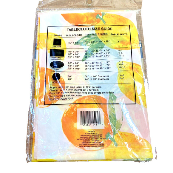 NEW Home Collection Flannel Back Tablecloth 52” X 70” Oblong Orange Yellow Fruit - Picture 5 of 6
